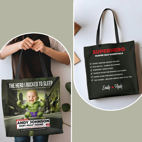 Personalized Baby Hulk Tote Bag – Funny Superhero Diaper Bag Gift for Mom & Baby